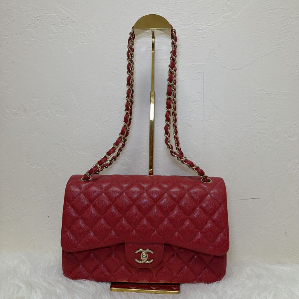 Red Caviar Jumbo Double Flap Bag