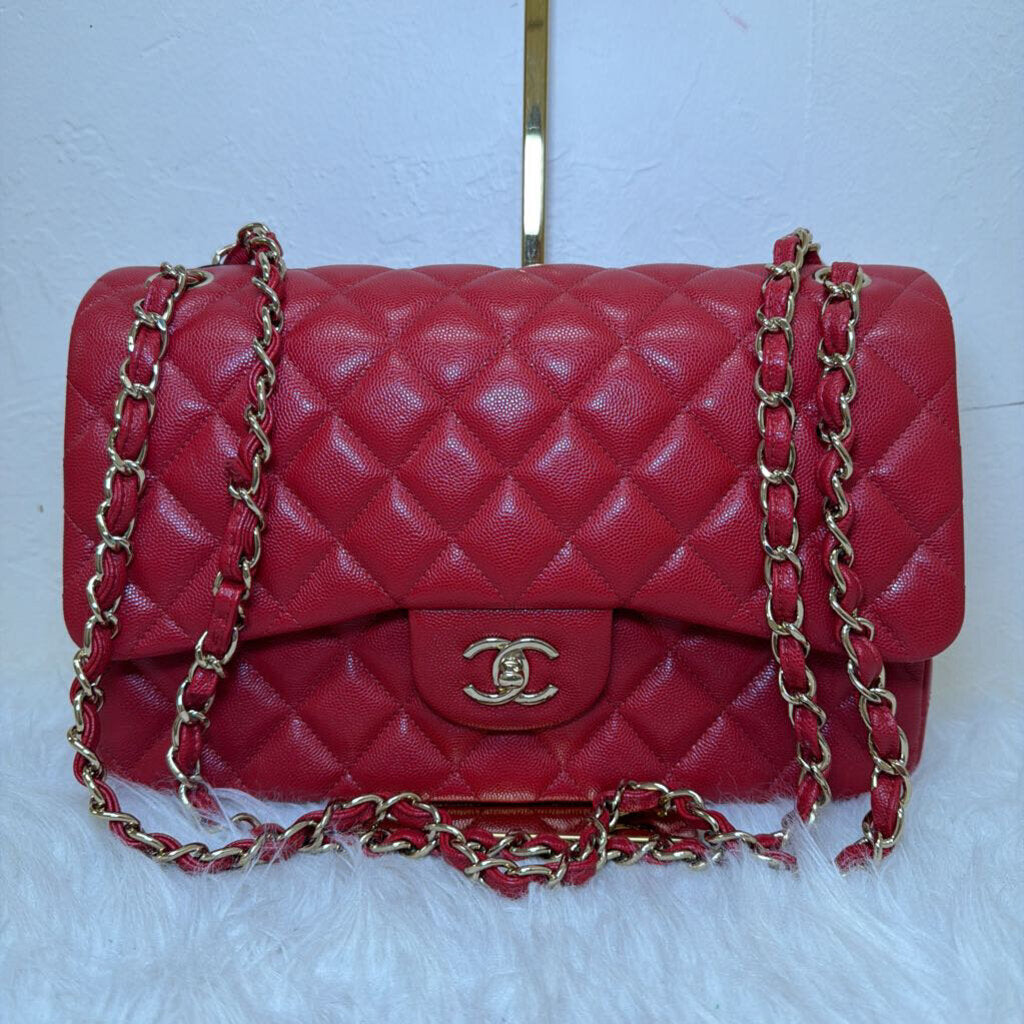 Red Caviar Jumbo Double Flap Bag