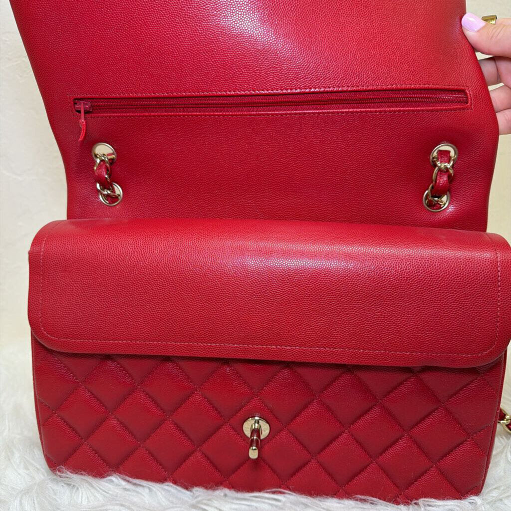 Red Caviar Jumbo Double Flap Bag