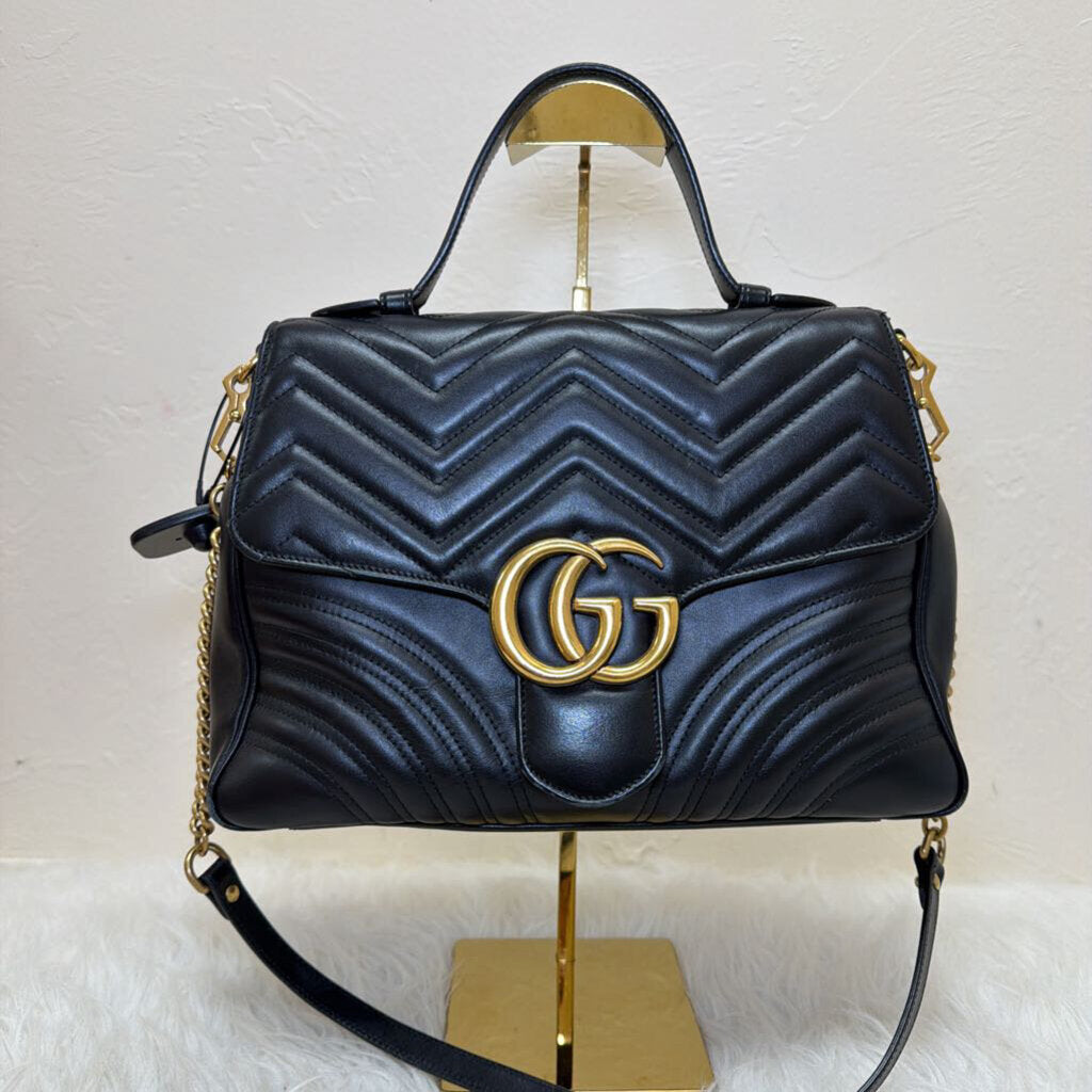 Black Calfskin Chevron Double G Marmont Large