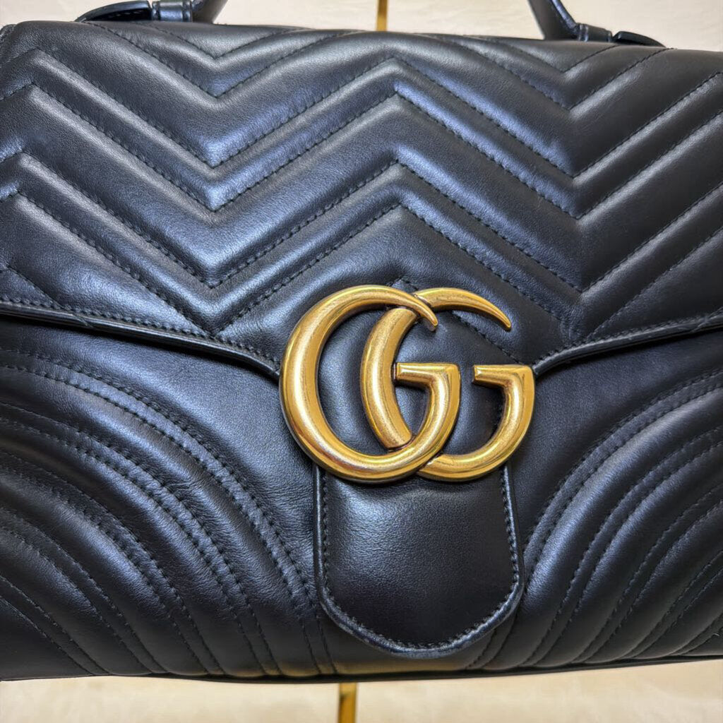Black Calfskin Chevron Double G Marmont Large