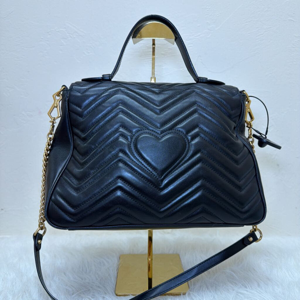 Black Calfskin Chevron Double G Marmont Large