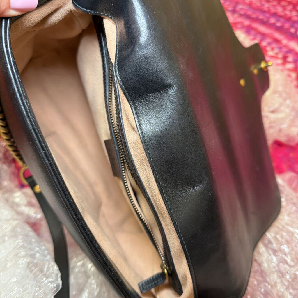 Black Calfskin Chevron Double G Marmont Large