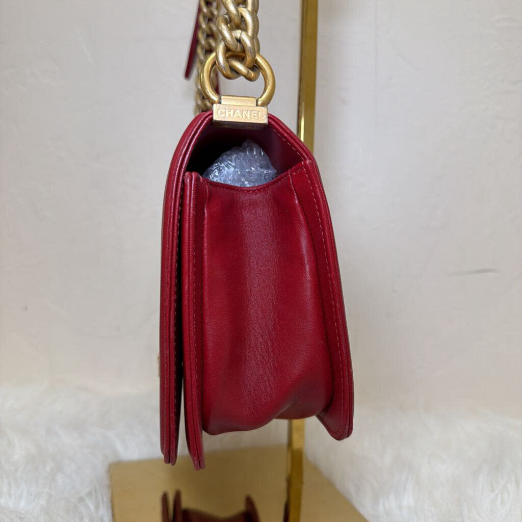 Red Calfskin Quilted Medium Boy Bag