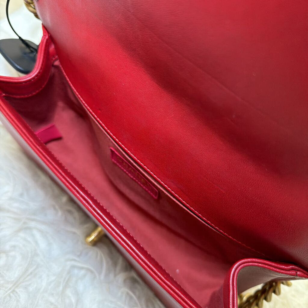 Red Calfskin Quilted Medium Boy Bag