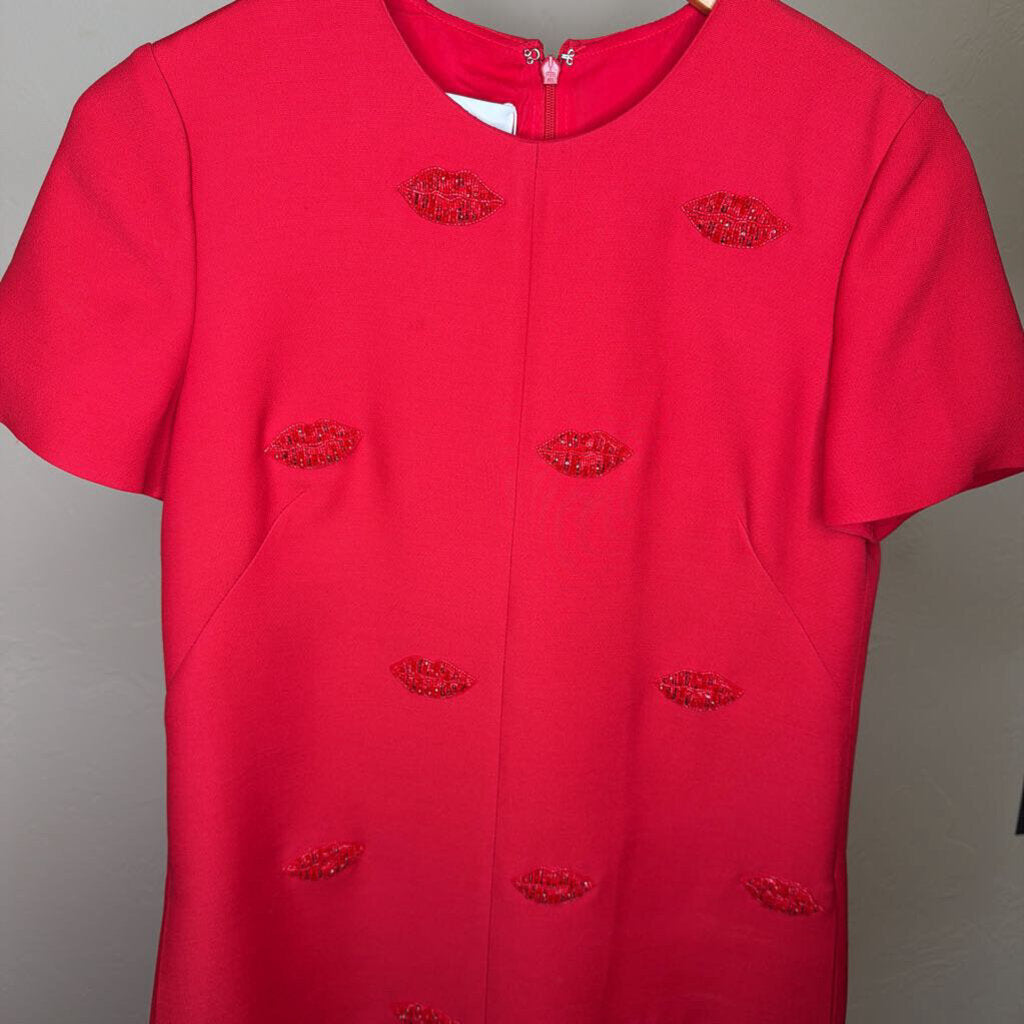Mini Dress w/ Embellished Red Lip Applique