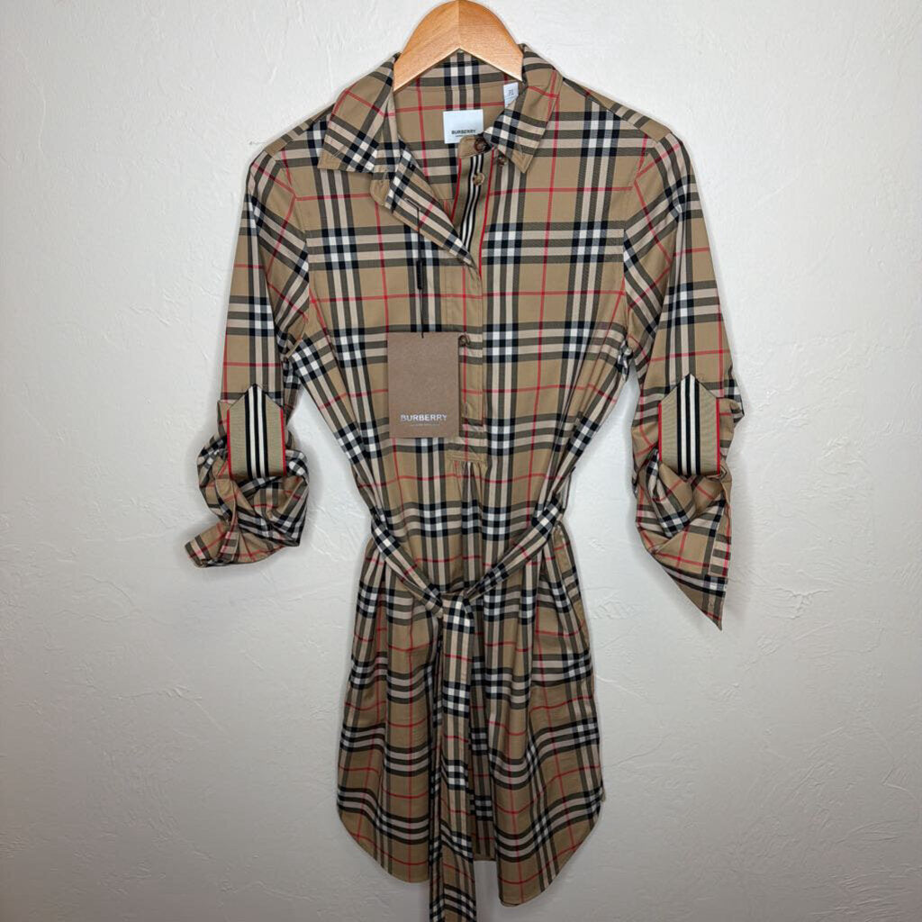 Check Pattern Shirtdress w/ Belted Waise