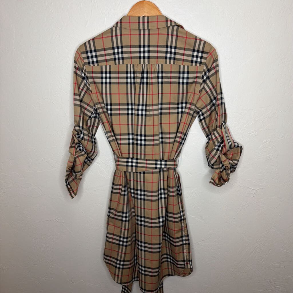 Check Pattern Shirtdress w/ Belted Waise