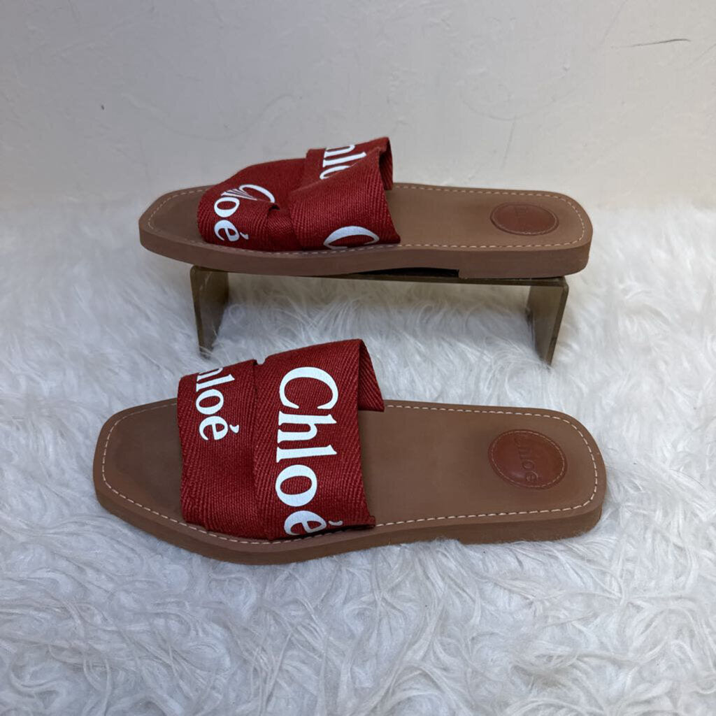 Woody Slides in Terracotta Linen Canvas