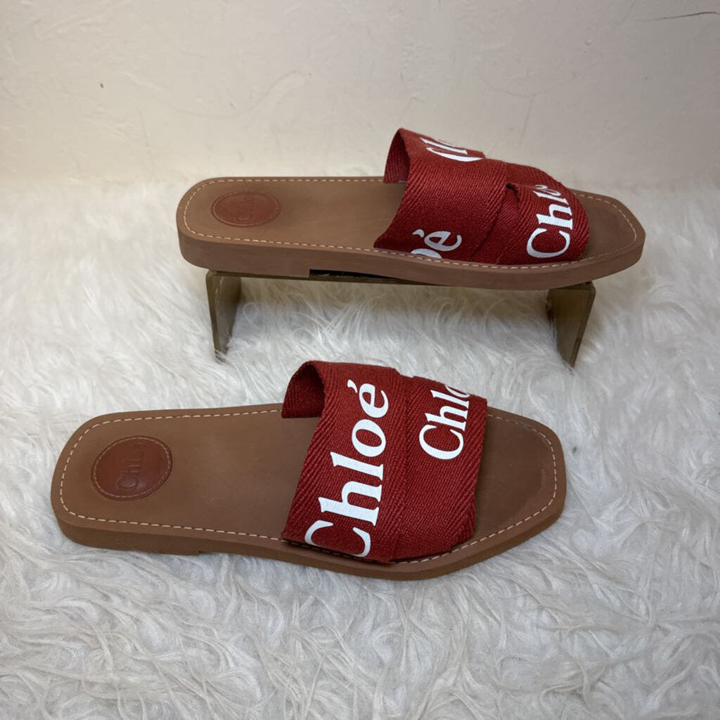 Woody Slides in Terracotta Linen Canvas