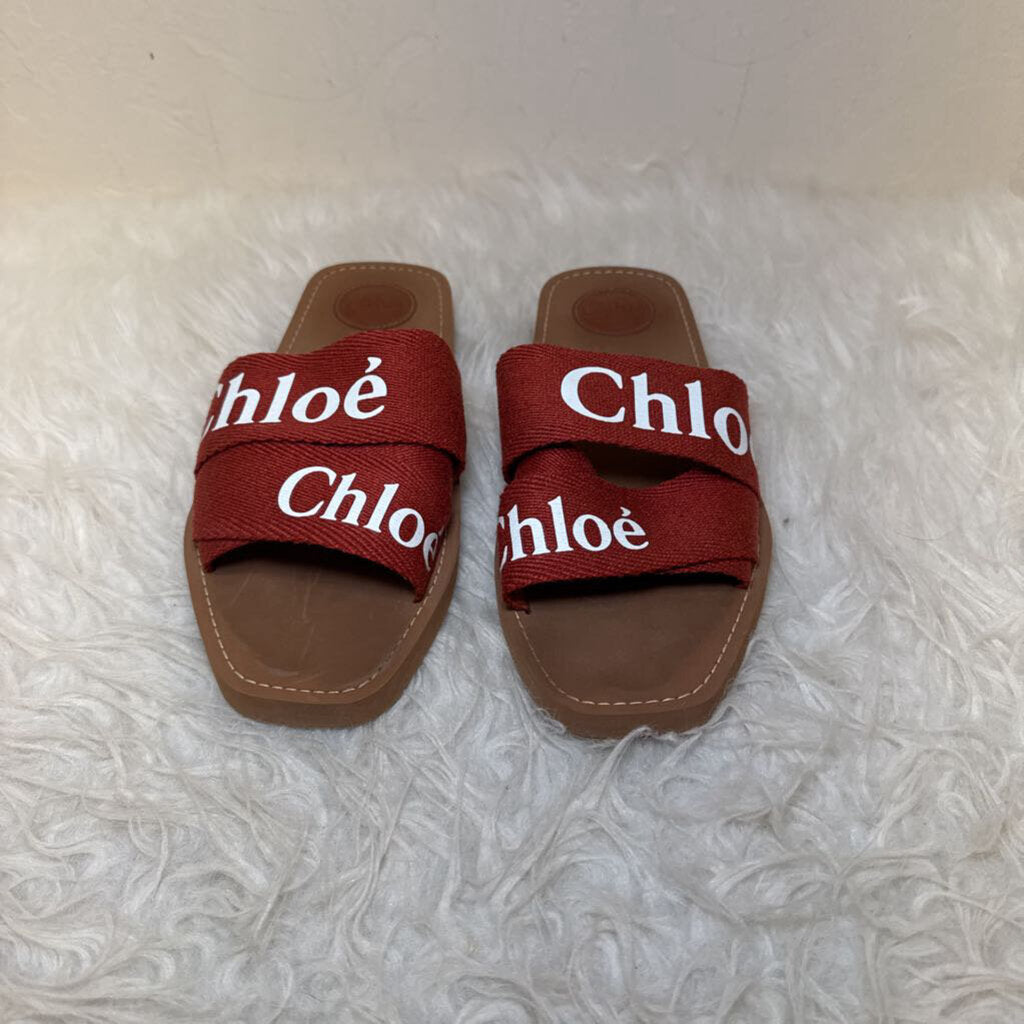 Woody Slides in Terracotta Linen Canvas