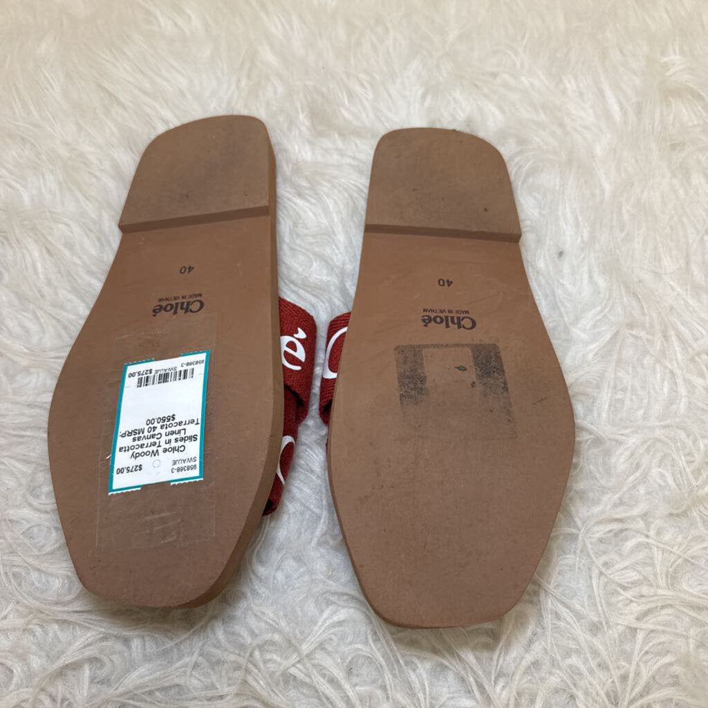Woody Slides in Terracotta Linen Canvas