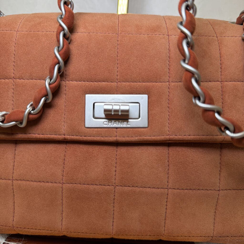 Suede Chocolate Bar Flap Bag