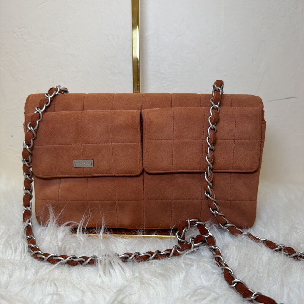 Suede Chocolate Bar Flap Bag