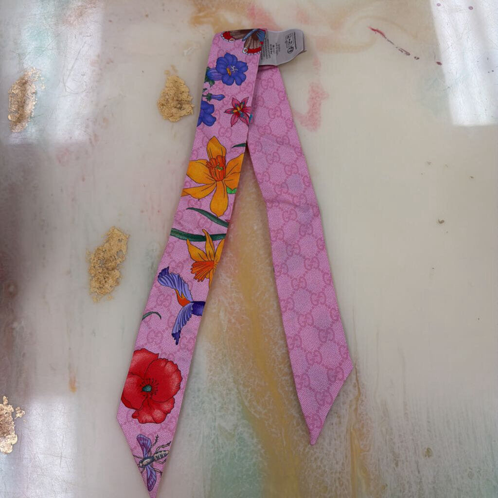 Pink GG Monogram Flora Silk Twill Ribbon