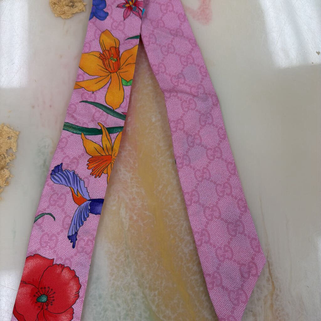 Pink GG Monogram Flora Silk Twill Ribbon