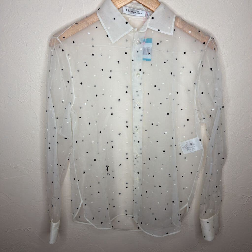 Sheer Blouse w/ Black Polka Dots