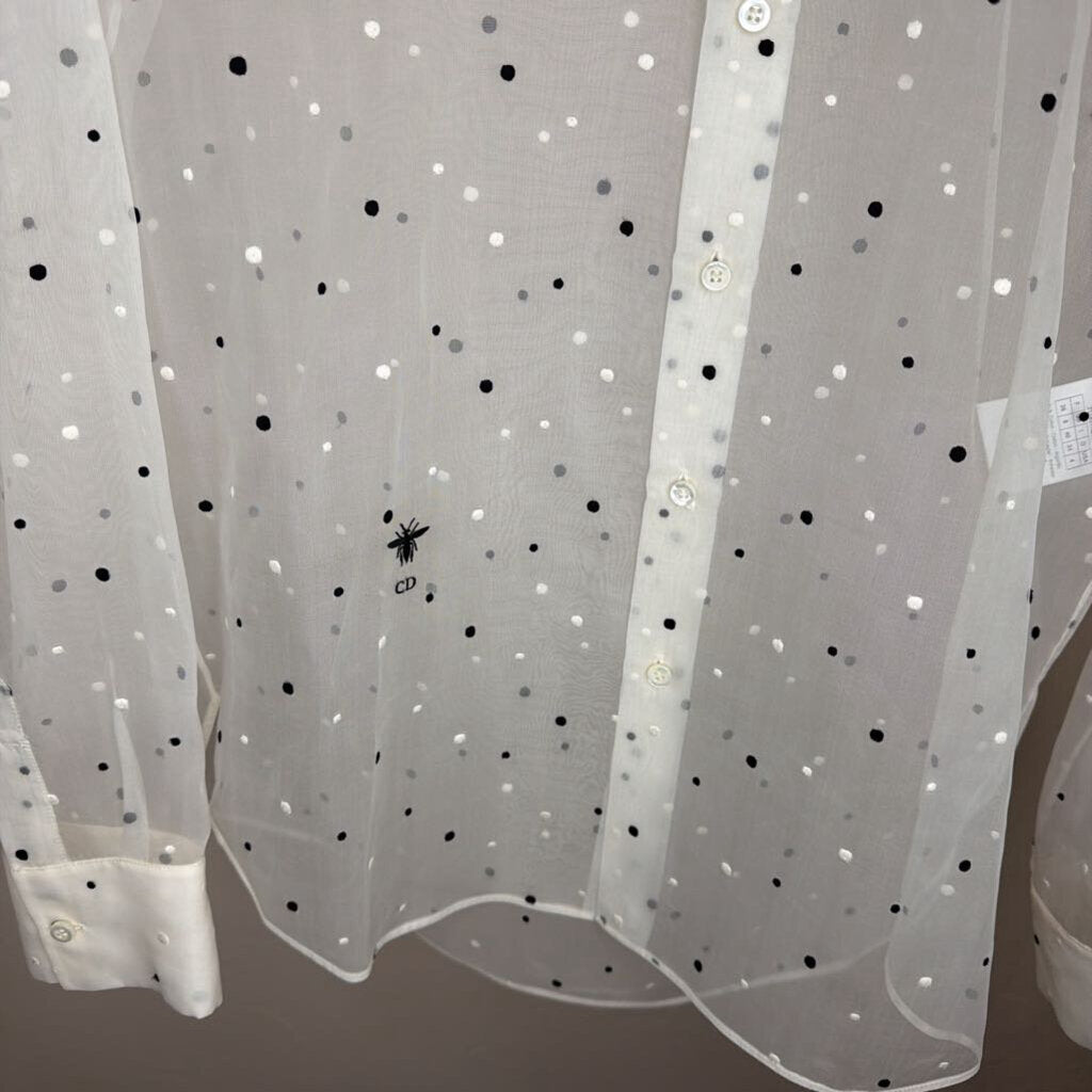 Sheer Blouse w/ Black Polka Dots