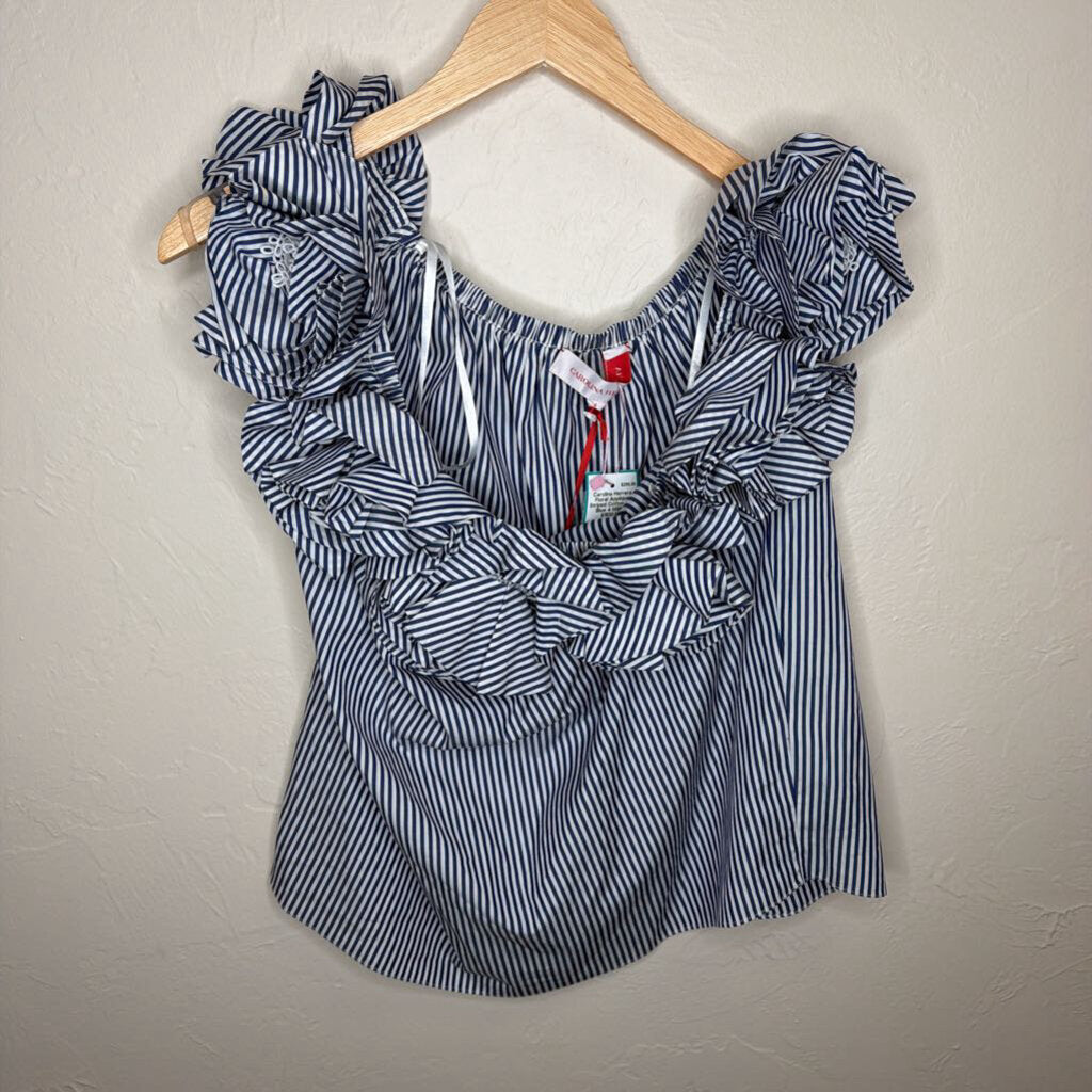 Floral Applique Striped Cotton Top