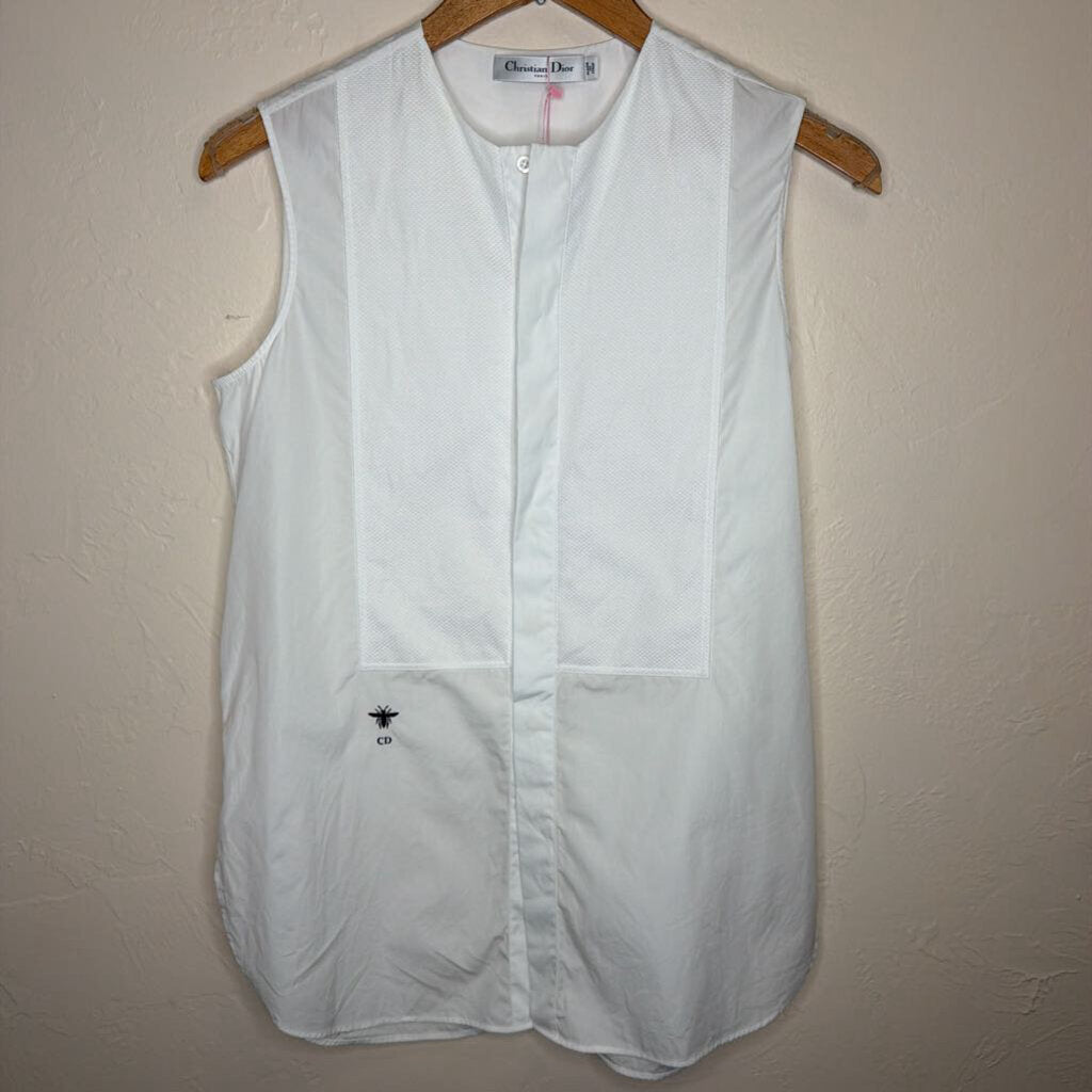 White Sleeveless Button Up
