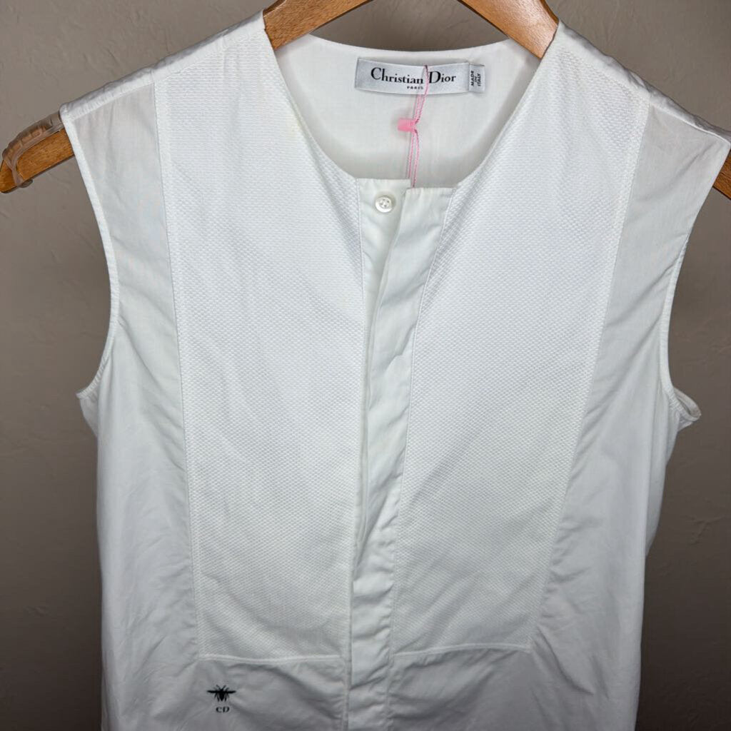 White Sleeveless Button Up