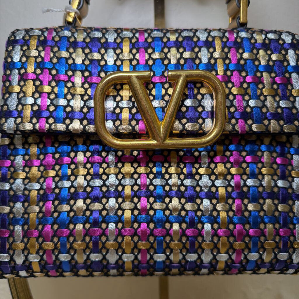 VSLING Small Metallic Woven Top-Handle Bag