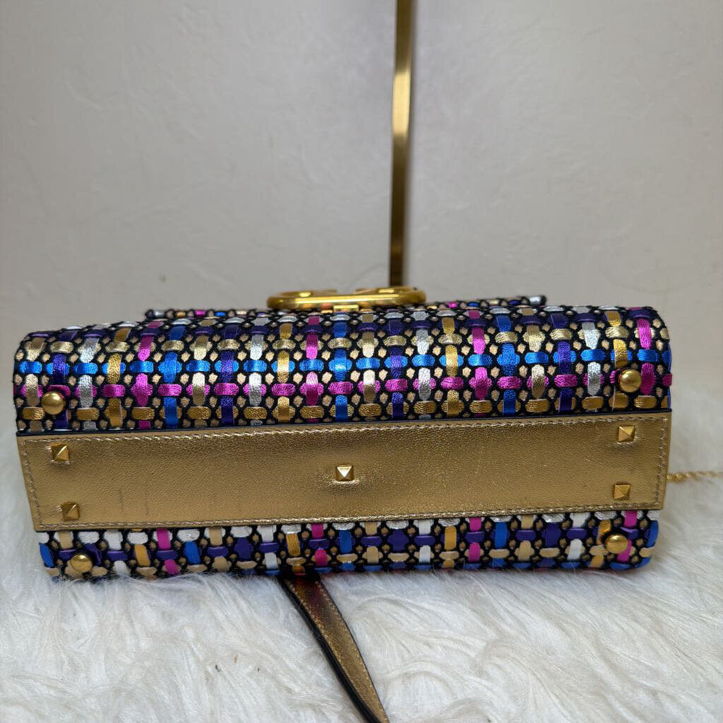 VSLING Small Metallic Woven Top-Handle Bag