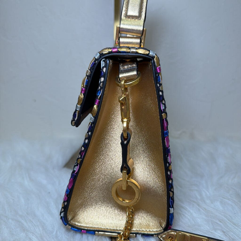 VSLING Small Metallic Woven Top-Handle Bag