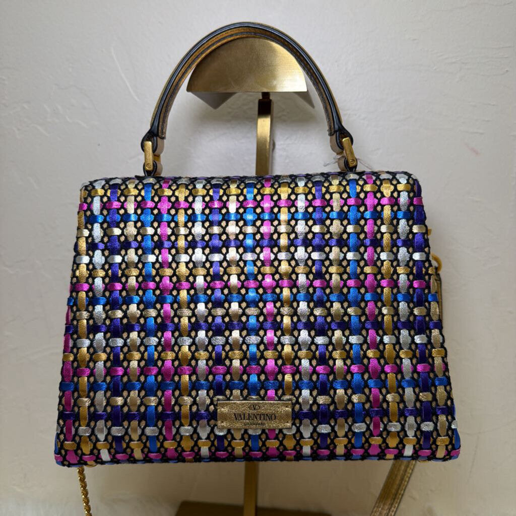 VSLING Small Metallic Woven Top-Handle Bag