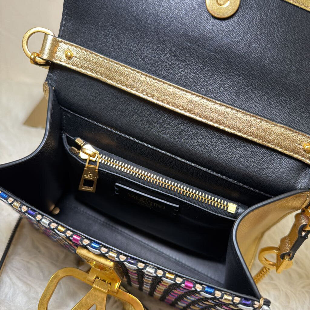 VSLING Small Metallic Woven Top-Handle Bag