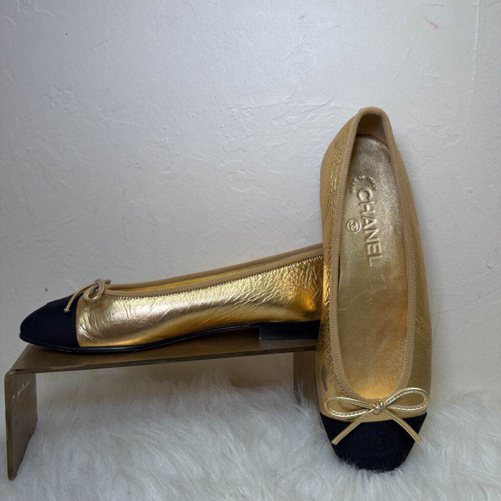 Metallic Crumpled Lambskin Ballet Flats