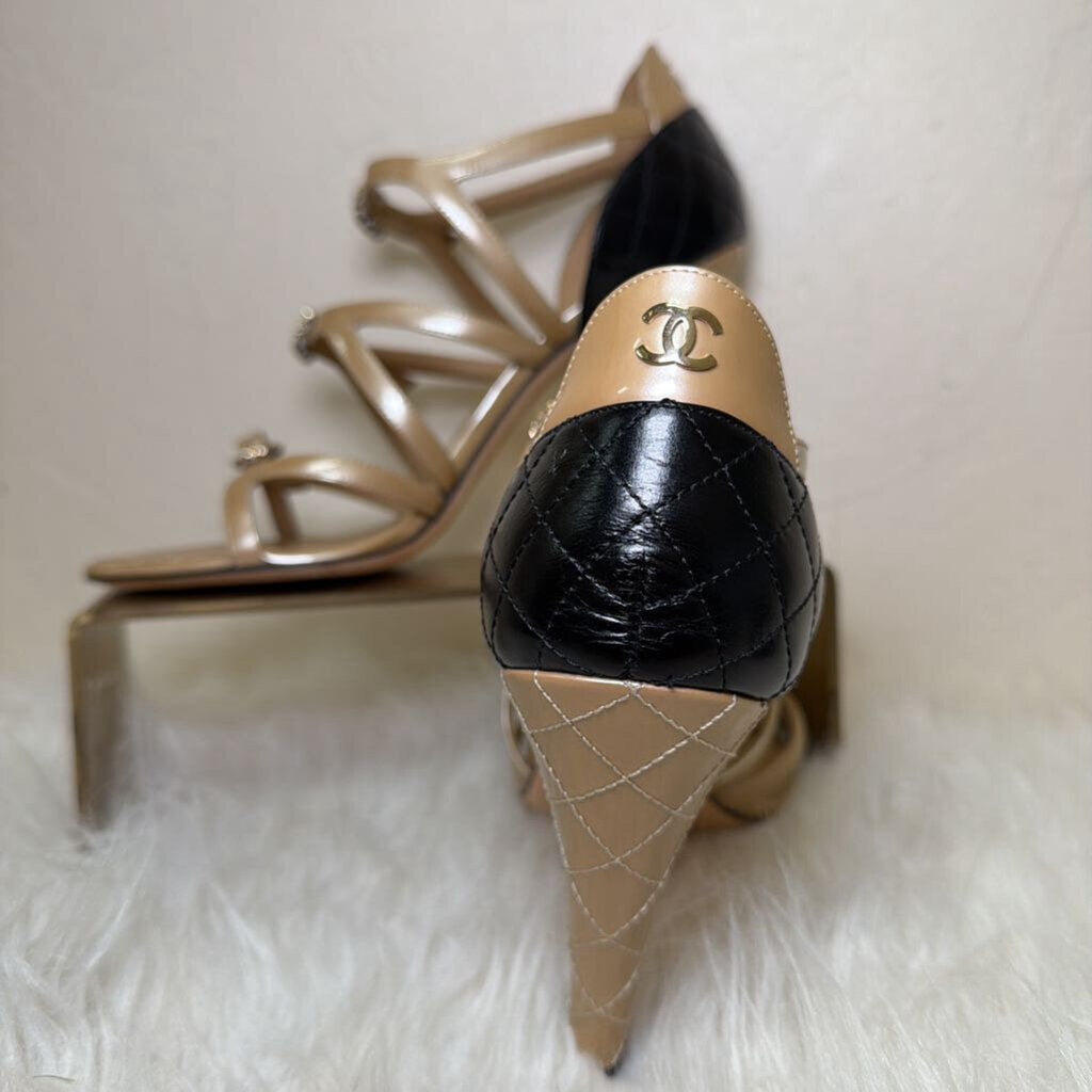 Strappy Nude Patent Leather Heels