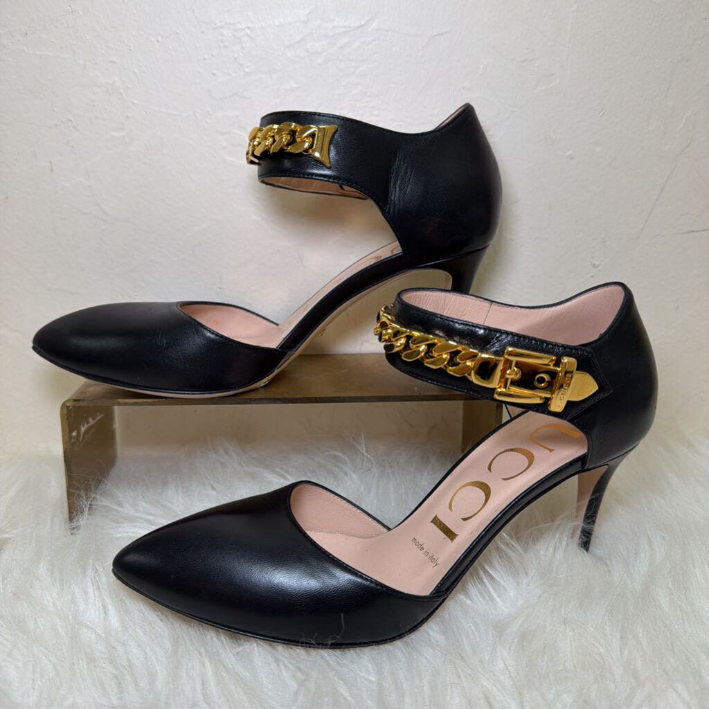 Sylvie Leather Pumps w/ Gold Chain Detail