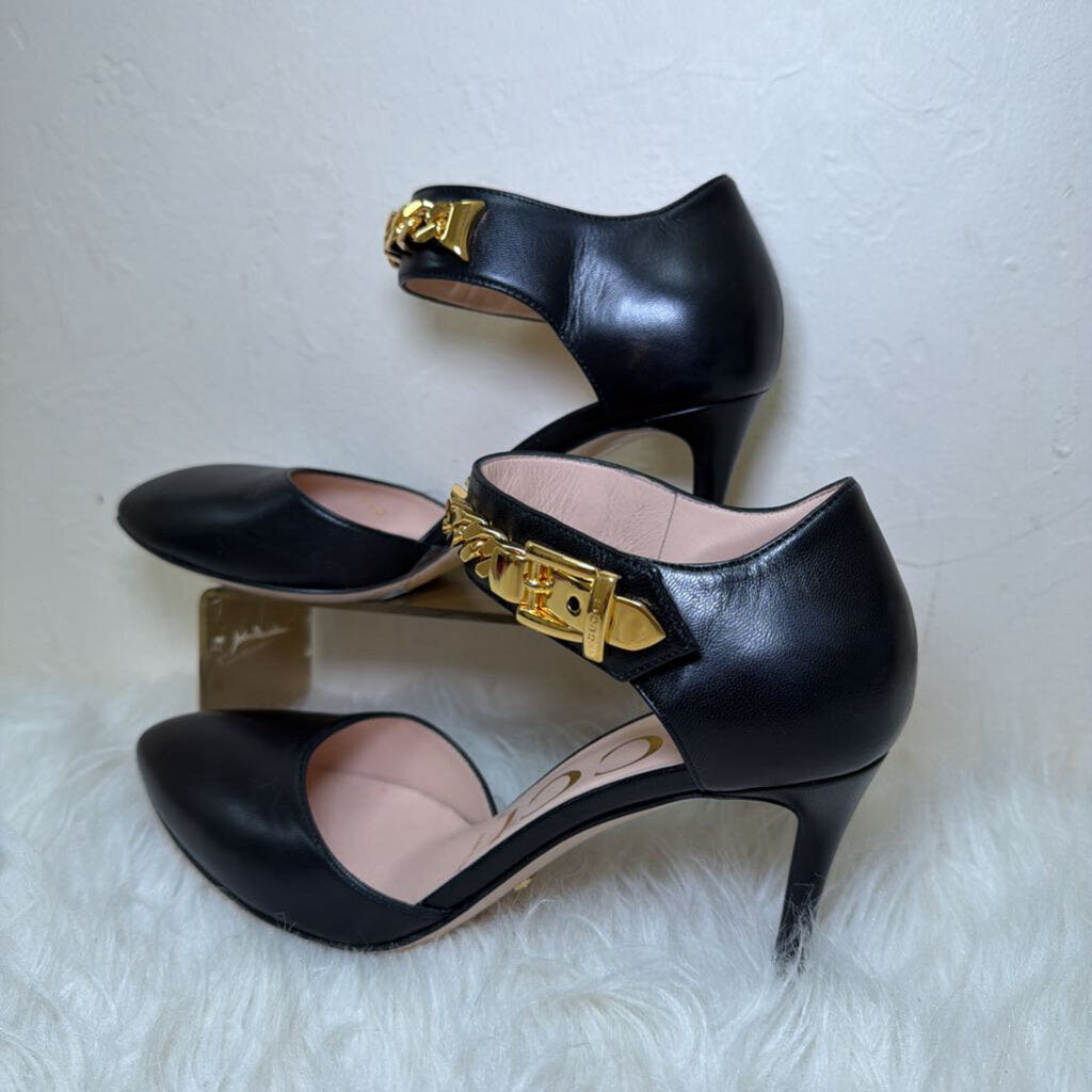 Sylvie Leather Pumps w/ Gold Chain Detail