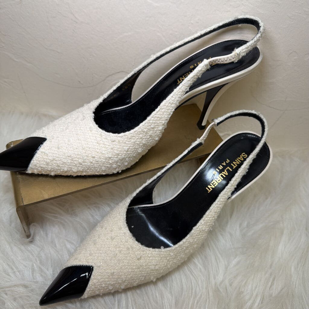 Vesper Boucle Tweed Cap-Toe Slingback Pumps