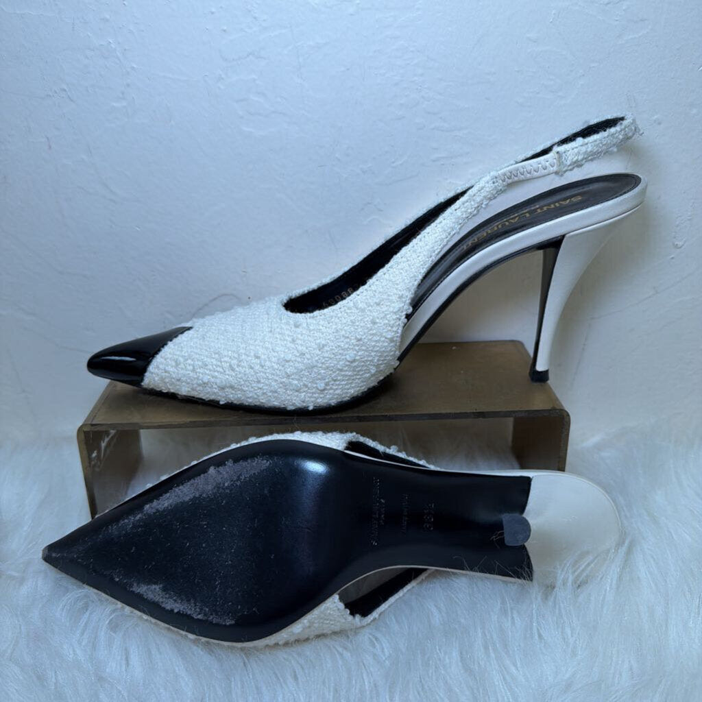 Vesper Boucle Tweed Cap-Toe Slingback Pumps