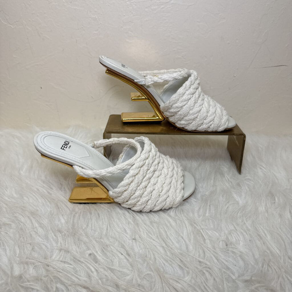 First Cloth Sandal w/ Gold F Heel