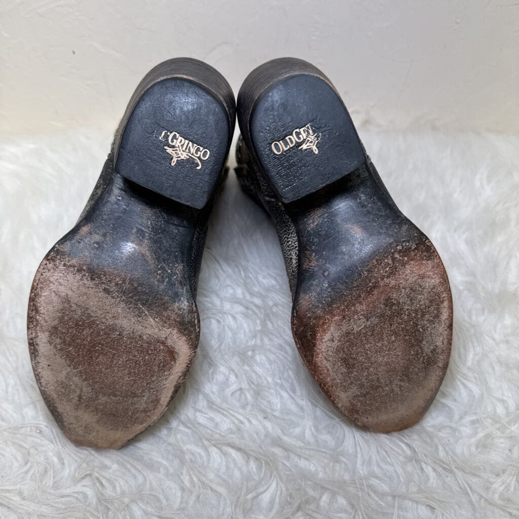 Black Distressed Leather Embroidered Boots