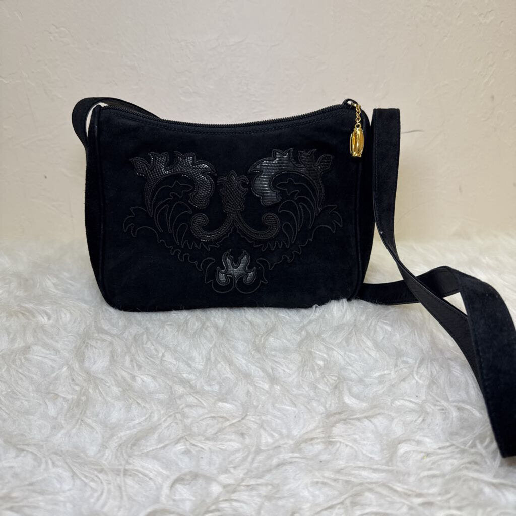 Vintage Embroidered Suede Crossbody