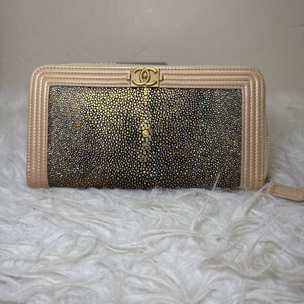 Metallic Galuchat Stingray Lambskin Boy Long Zip Wallet