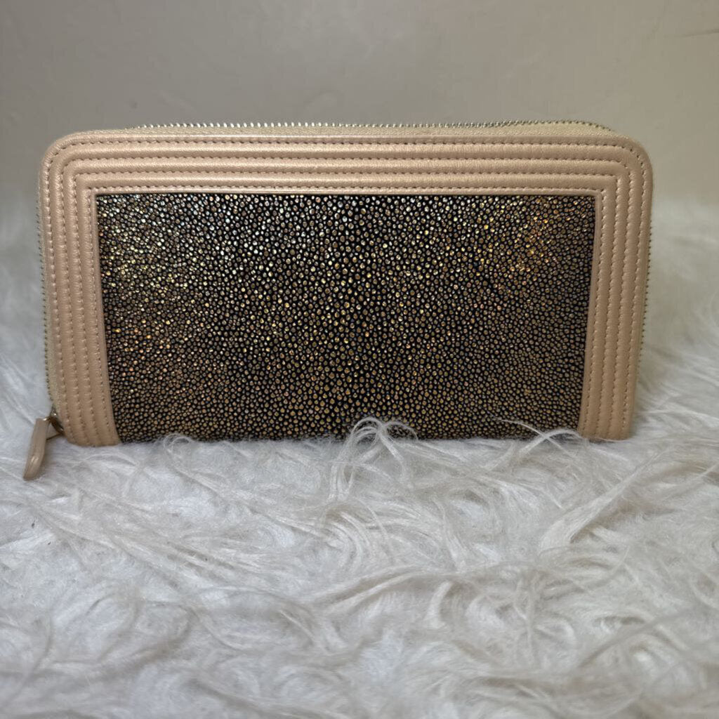 Metallic Galuchat Stingray Lambskin Boy Long Zip Wallet