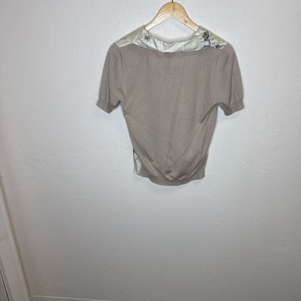 Vintage Silk Floral Print Collared Short SleeveBlouse