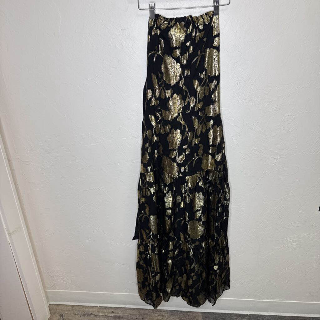 Metallic Gold Floral Halter Dress