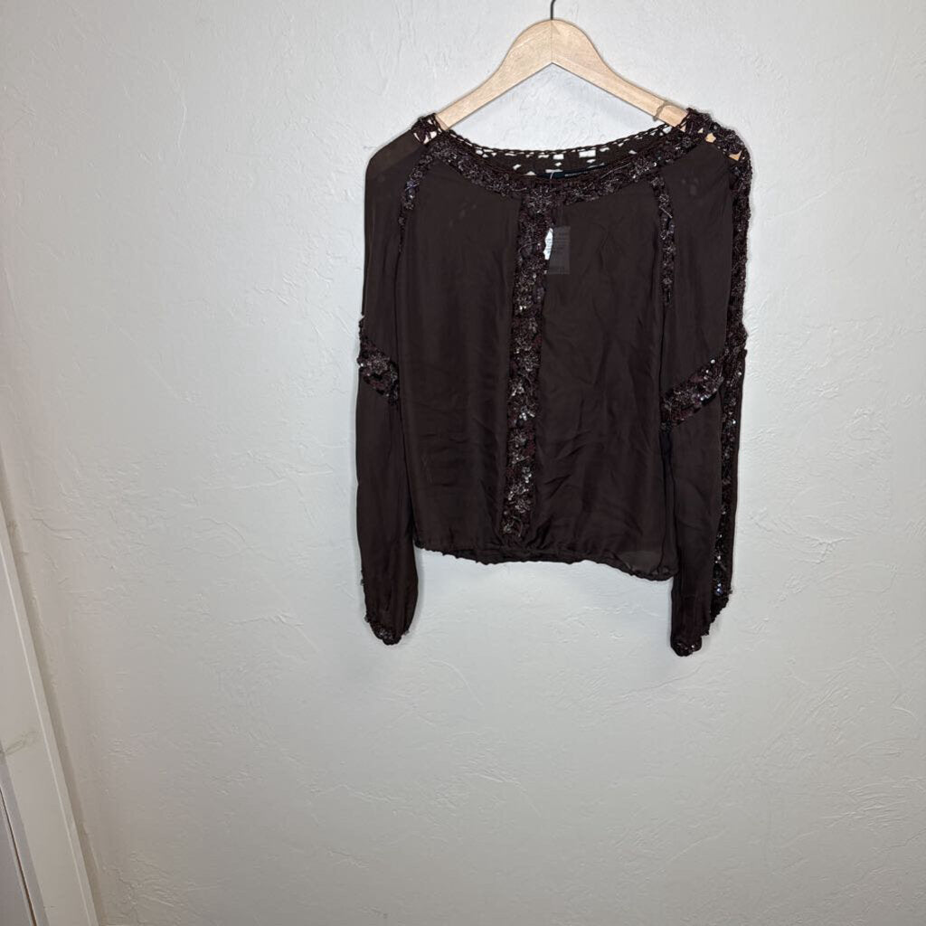 Silk Top w/Sequin and Cutout Detail