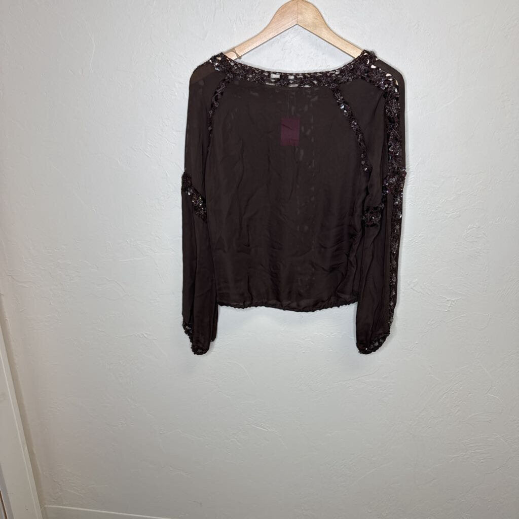 Silk Top w/Sequin and Cutout Detail