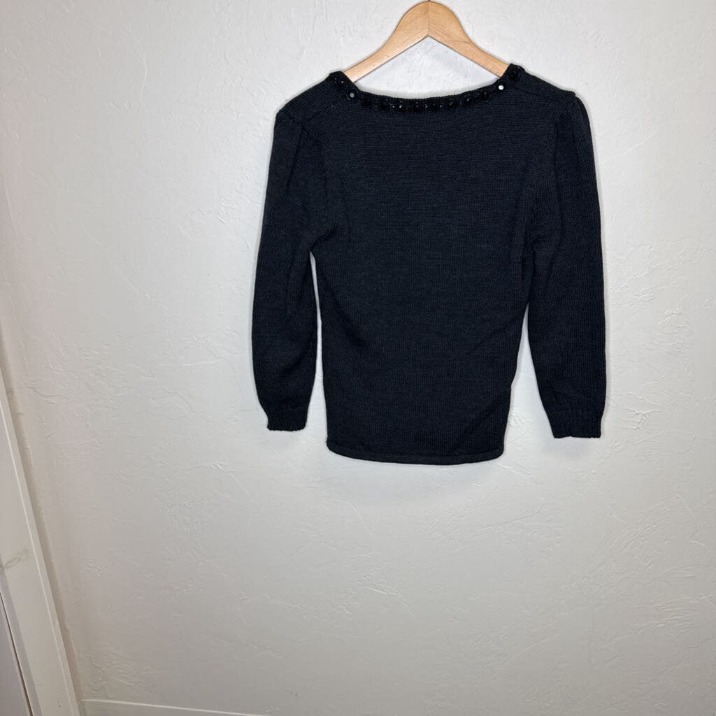 Cashmere V-Neck Sweater w/ Jewels at Neckline