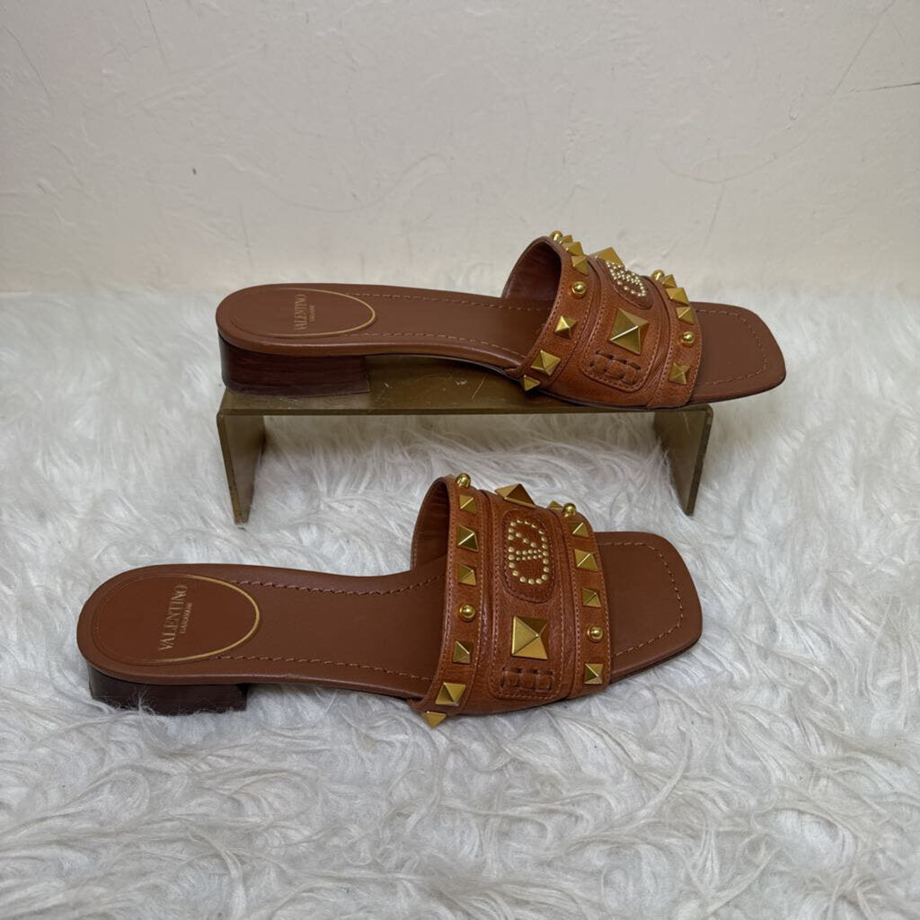 Caramel Leather Plaster Caster Studded Leather Slides