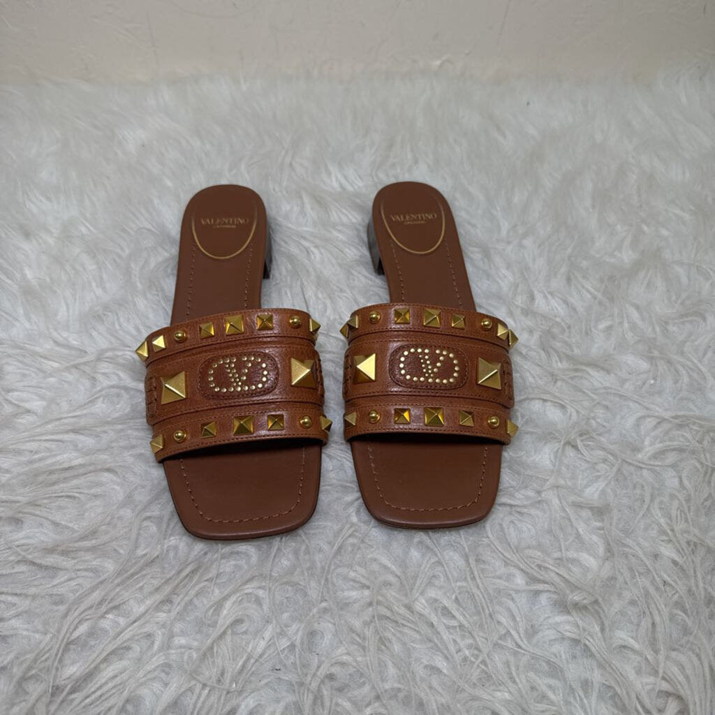 Caramel Leather Plaster Caster Studded Leather Slides
