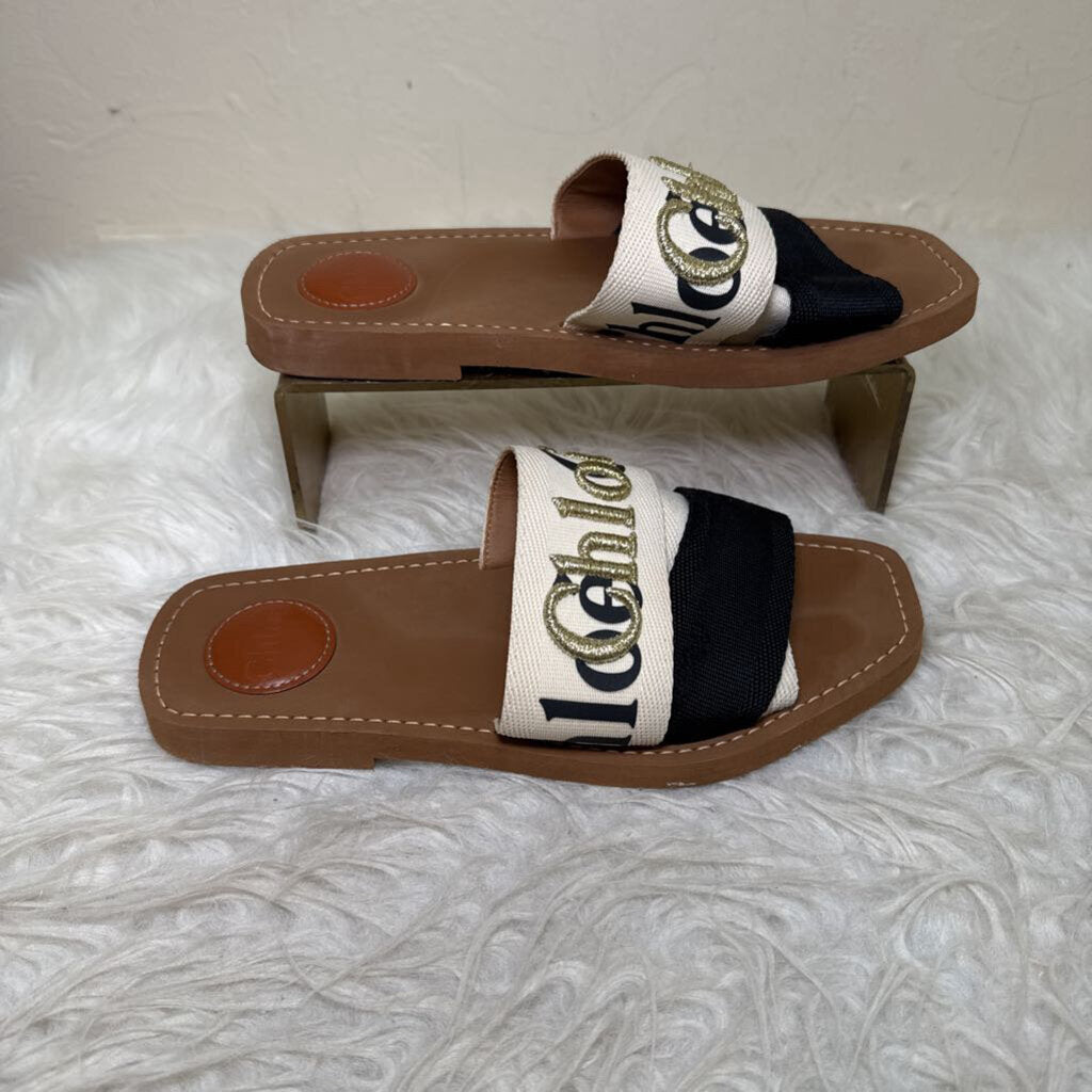 Woody Slides with Metallic Logo Accent