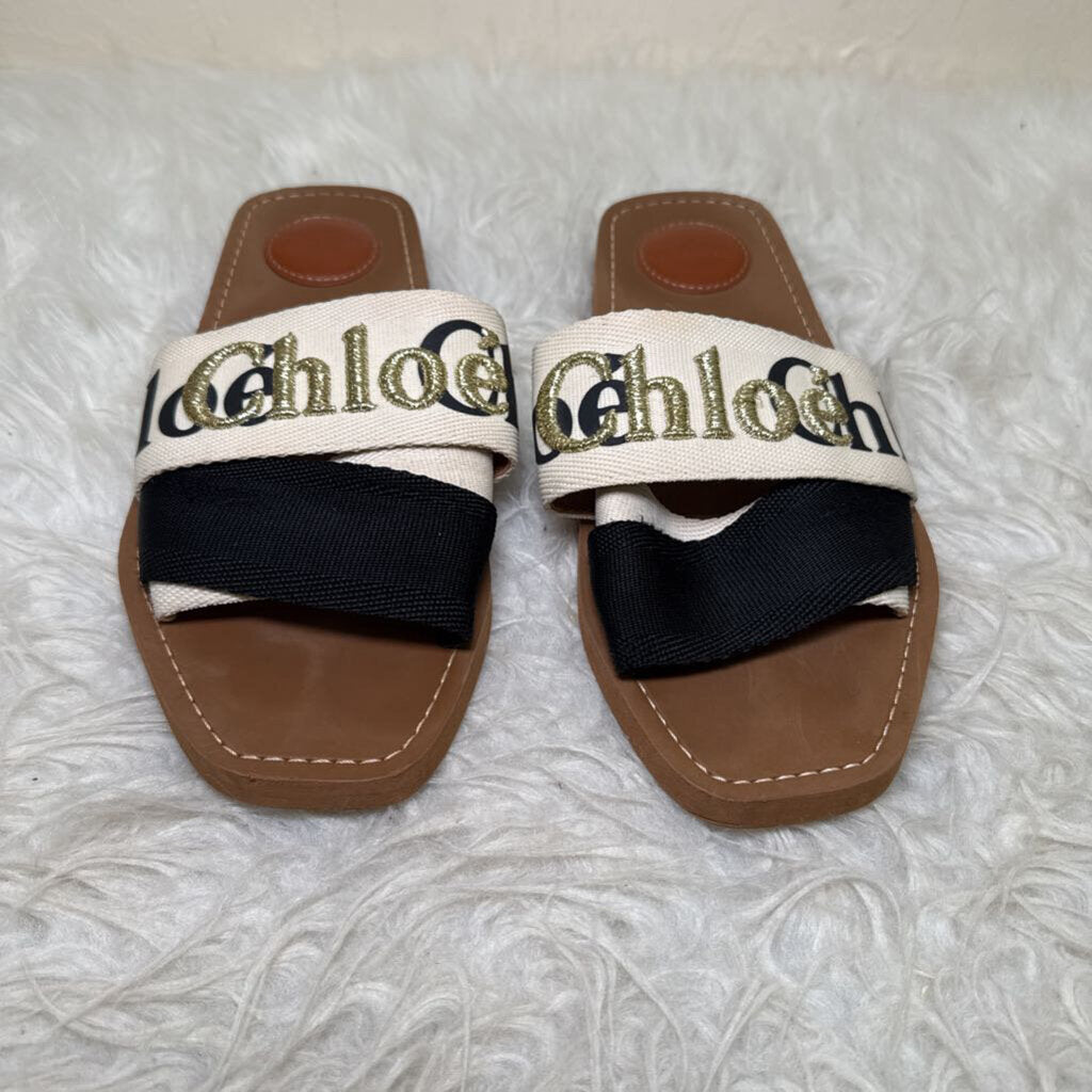 Woody Slides with Metallic Logo Accent